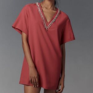 Anthropologie Hot Pink Rhinestone shirt dress